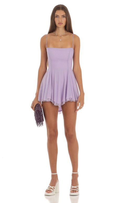 Eureka Mesh Flare Dress in Purple | LUCY IN THE SKY Lavender Hoco Dress, Purple Hoco Dresses, Preppy Chic Outfits, Purple Summer Dress, Purple Homecoming Dress, Lucy In The Sky, Casual Day Dresses, Corset Mini Dress, Purple Mini Dresses