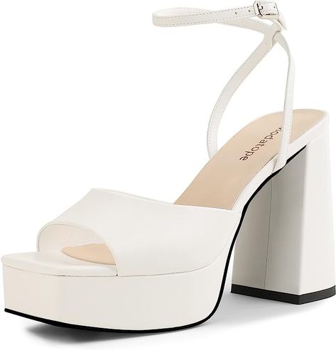 White Platform Heels, Women Platform Sandals, Party Pumps, Black Platform Heels, Bridal Heels, Womens Chunky Heels, White Platform, Heels For Women, Platform Heels Chunky