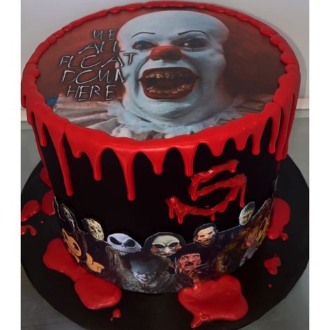 🎈WE FLOAT DOWN HERE🎈 Yes this was a 5 year olds birthday cake 👏😌 #parentingwin #horrormoviecake @polishedtreats #cake #birthdaycake #it #pennywise #horrormovies #edibleimages #blooddrip #ganachedrip #horrorart #redvelvet #swissmeringuebuttercream #halloweencake #halloween Horror Movie Birthday Cake Ideas, Horror Movie Cakes Birthdays, Horror Cake Ideas, Horror Cakes Birthdays, Horror Themed Cake, Horror Movie Cakes, Pennywise Cake, Border Hopper, Horror Cakes