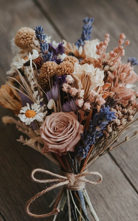 🌻 Dried Wildflower Bouquets for Your Dream Wedding Beach Inspired Floral Arrangements, Alternatives To Wedding Bouquets, Wedding Bouquets Dried Flowers, Fall Wild Flower Bouquet Wedding, Fall Wedding Wildflowers, Viking Bouquet, Earthy Wedding Bouquet, November Wedding Bouquet, Moody Flower Arrangements