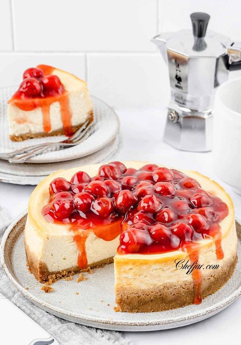 Baked Cherry Cheesecake Recipe, 7 Inch Cheesecake Recipe Springform Pan, Easy Cheesecake Recipes No Water Bath, Cheesecake Recipes Without Water Bath, No Water Bath Cheesecake Recipe, 10 Inch Cheesecake Recipe Springform Pan, Cherry Swirl Cheesecake, No Water Bath Cheesecake, Baked Cheesecake Recipes Easy