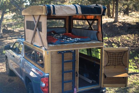 ROOFTOP TENT LIVING Diy Truck Bedding, Truck Camper Shells, Truck Canopy, Truck Living, Homemade Camper, Diy Camper Trailer, Truck Bed Camping, Pickup Camper, Tent Living