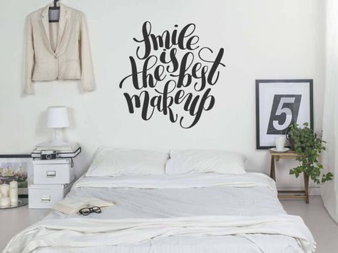 Bedroom Wall Art Decal - Smile Is The Best Makeup - Vinyl Wall Sticker Motivational Wall Quotes, Wall Stickers Quotes, Wall Decals For Bedroom, Wall Stickers Bedroom, Motivational Wall, Love Wall, Wall Quotes Decals, Vinyl Cut, Sticker Wall Art