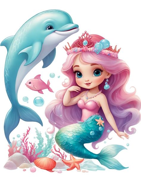 Dolphin Watercolor, Mermaid And Dolphin, Mermaid Dolphin, Dolphin Clipart, Mermaid Png, Ariel Cake, Mermaid Background, Cartoon Mermaid, Mermaid Cartoon