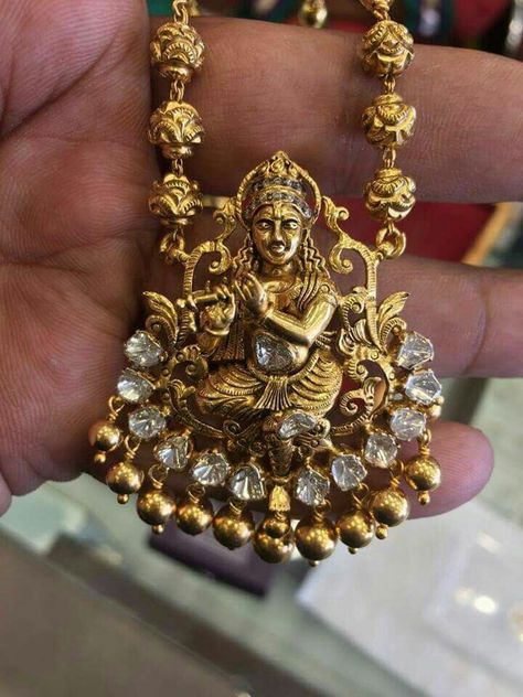 Lord Sri Krishna locket.. Krishna Locket, Gajendra Jewellers, Lord Sri Krishna, Krishna Pendant, Gold Temple Jewellery, Sri Krishna, Antique Jewelry Indian, Gold Pendant Jewelry, Wedding Jewellery Collection