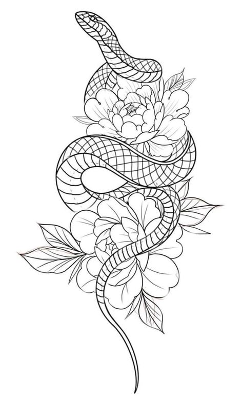 Snake And Flowers Tattoo, Feminine Bracelet, Bracelet Tattoo, Flower Tattoo Drawings, Tattoo Outline Drawing, Snake Tattoo Design, Inspiration Tattoos, Tattoo Stencil Outline, Tattoo Portfolio