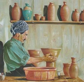 Fine art: Pottery maker Attractive Photos, Illustrated Photo, Photos Painting, Pottery Makers, Architecture Drawing Sketchbooks, Drawing Competition, Baghdad Iraq, Arabian Art, Safari Decorations