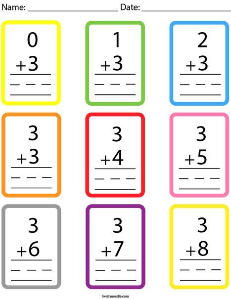 Number 3 Addition Facts Flashcards Math Worksheet - Twisty Noodle Basic Subtraction Activities, Flashcards Free Printable, Holiday Math Worksheets, Addition Task Cards, Basic Subtraction, Addition Flashcards, Math Flash Cards, Measurement Worksheets, Free Printable Math Worksheets