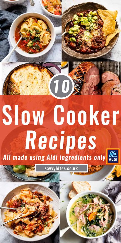 10 Slow cooker recipes using only ingredients from Aldi. These recipes are perfect for stretching your budget and taking the pressure off of dinner. Easy healthy slow cooker meals. Everything from thick and hearty bolognese to easy chilli and even maple glazed ham. These recipes are keepers! Slow Cooker Recipes Uk, Slow Cooker Recipes Family, Savvy Bites, Slow Cooker Bolognese, Aldi Recipes, Bites Recipes, Uk Recipes, Slow Cooker Dinner, Cooked Apples