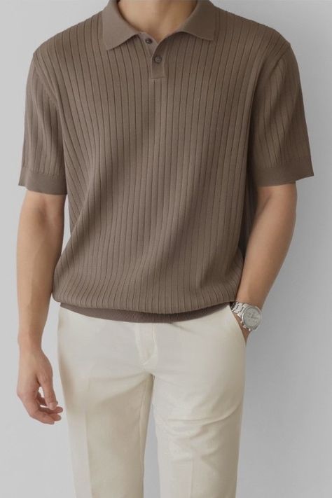 Brown Polo Shirt Men Outfit, Summer Dresses For Men, Mens Clothing Styles Aesthetic, Men Dressing Style, Casual Shirt Outfit, Korean Polo Shirt, Boys Fashion Style, Korean Men Clothing, Polo T Shirts For Men