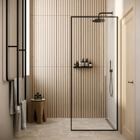 Nobu Ribbon Almond Brown 24x48 Wood Look Matte Porcelain Tile | Tilebar.com Brown Tile Bathroom, Wood Tile Shower, Wood Tile Bathroom, Marble Bathroom Designs, Matte Porcelain Tile, Bathroom Inspiration Modern, Tile Trends, Brown Bathroom, Shower Tile Designs