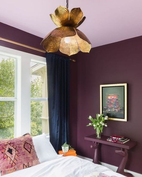 Purple And Blue Bedroom Ideas, Eggplant Paint, Eggplant Paint Color, Aubergine Bedroom, Dark Purple Bedroom, Plum Bedroom, Violet Bedroom, Farm Bedroom, Bedroom Vibes