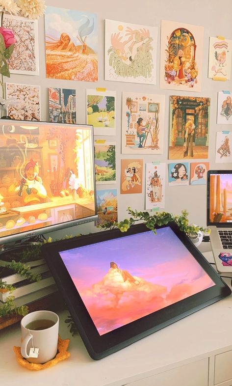 Cozy Artist Studio, Animator Studio, Cozy Art Studio, Studio Seni, Dream Art Room, Artist Desk, Digital Art Studio, Cozy Area, Artist Workspace