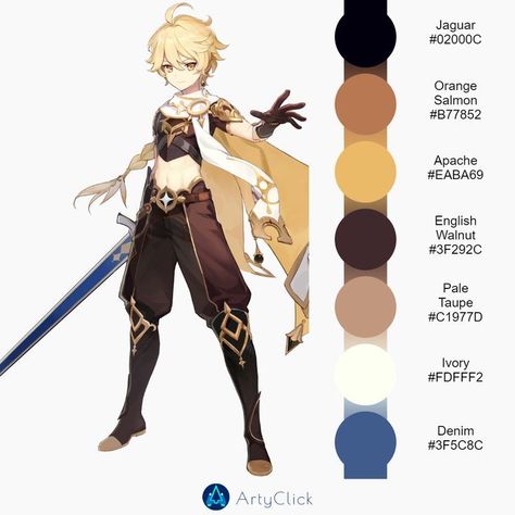 Characters Color Palette, Genshin Drawing Reference, Genshin Color Palette, Anime Color Palette, Genshin Impact Character Design, Character Color Palette, Character Palette, Color Palette Reference, Character Design Color