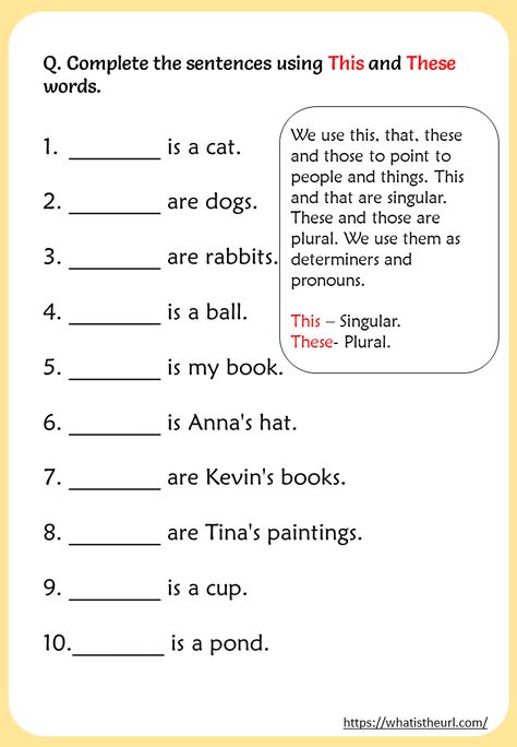 Printable This & These Worksheets Class1 English Worksheet, This These Worksheets, This That Worksheet, Grammar Activities For Kids, English Grammar Exercises, English Grammar For Kids, English Worksheets For Kindergarten, Grammar For Kids, Grammar Exercises