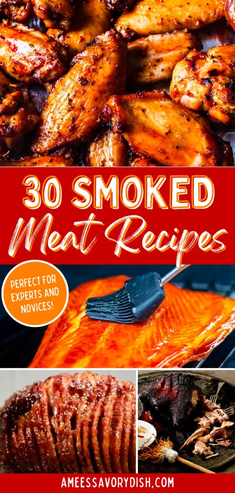 Start up your smokers and start by making any one of these 30 Smoked Meat Recipes. These are some must-try recipes that are perfect for anyone, whether you're a novice smoker or a skilled pitmaster. These recipes will quickly become a go-to for you and your family's BBQs and parties. Smoked Supper Ideas, Smoked Main Dishes, Recipes On The Smoker, Meals On Smoker, Stove Top Smoker Recipes, Gameday Smoker Recipes, Fun Smoker Recipes, Stovetop Smoker Recipes, Reqtec Smoker Recipes