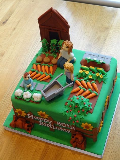 Allotment garden birthday cake Birthday Cake Ideas For Adults, Country Birthday Cakes, Allotment Cake, Gardening Cake, Garden Birthday Cake, Allotment Garden, New Birthday Cake, 70th Birthday Cake, Dad Birthday Cakes