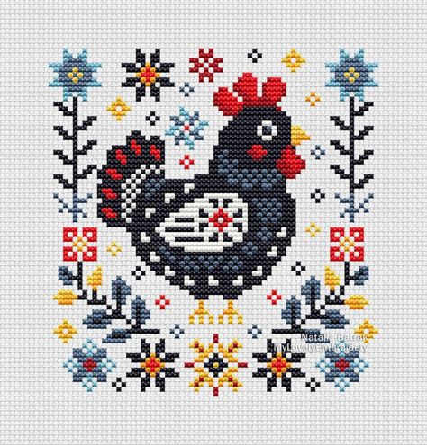 Folk Art Hen Cross Stitch Pattern PDF Instant Download, Chicken Cross Stitch Pattern Scandinavian Cross Stitch Primitive Cross Stitch - Etsy Cross Stitch Chicken Pattern Free, Chicken Cross Stitch Patterns, Nerd Embroidery, Animal Crossing Cross Stitch, Scandinavian Cross Stitch Patterns, Cross Stitch Wall Art, Primitive Cross Stitch, Chicken Cross Stitch, Kris Kross