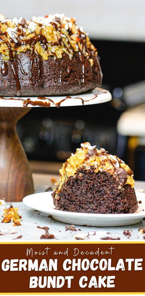 German Chocolate Pound Cake, German Chocolate Bundt Cake, Easy Bundt Cake Recipes, German Chocolate Cake Recipe, Bundt Recipes, Moist Pound Cake, Easy Bundt Cake, Pecan Topping, Chocolate Bundt