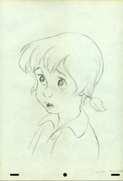 Production Drawing of Penny from The Rescuers by Ollie Johnston Little Kid Drawing, Ollie Johnston, Milt Kahl, Disney Art Style, Kid Drawing, Drawing Disney, Disney Sleeve, The Rescuers, Kids Cartoon Characters