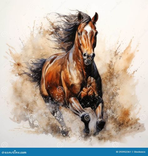 Splashing Horse: Dark Beige and Amber Watercolor Painting Stock Image - Image of running, painted: 293952361 Horse Watercolor Painting, Watercolor Horses, Marine Painter, Watercolor Horse Painting, Horse Watercolor, Horse Galloping, Running Horse, Western Artist, Watercolor Horse