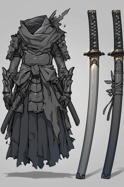 Armored Samurai Art, Light Armour Reference, Dynamic Knight Pose, Shogun Character Design, Germanic Armor, Robe Drawing References, Cool Armor Designs, Dnd Satchel, Armor Drawing Reference Female