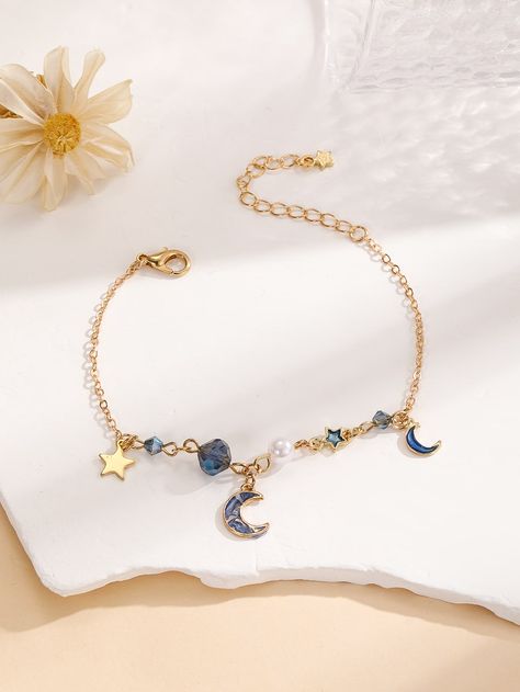 Blue Fashionable Collar  Zinc Alloy   Embellished   Fashion Jewelry Stars Bracelet, Inexpensive Jewelry, Modern Gold Jewelry, Moon Bracelet, Diy Friendship Bracelets Patterns, Beaded Jewelry Designs, Jewelry Lookbook, Fancy Jewellery, Funky Jewelry