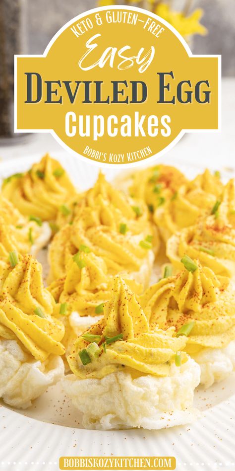 Deviled Egg Cupcakes (Keto) Pickled Deviled Eggs, Keto Deviled Eggs, Egg Cupcakes, Avocado Deviled Eggs, Unique Snacks, Deviled Eggs Easy, Keto Kitchen, Classic Appetizers, Deviled Egg