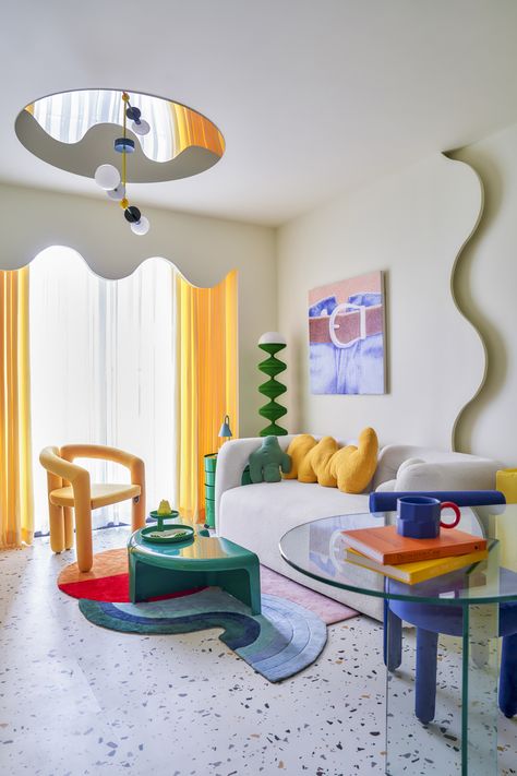 POP BLOOMING APARTMENT Pop In Living Room, Playful Modern Interior Design, Multi Color Interior Design, Pop Of Color Decor Ideas, Modern Colorful Home Design, Pop Art Home Design, Contemporary Pop Art Interior Design, Pop House Design, Pop Furniture Design