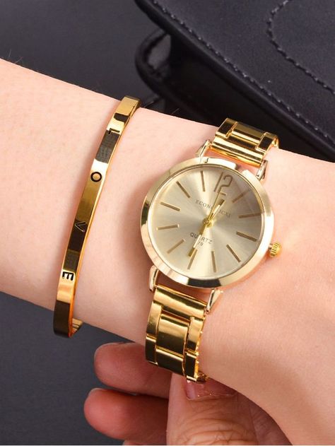 Teen Watches, Golden Watch, Diamond Watches Women, Teen Jewelry, Bracelet Love, Rhinestone Fashion, Gold Armband, Womens Watches Luxury, Girls Watches