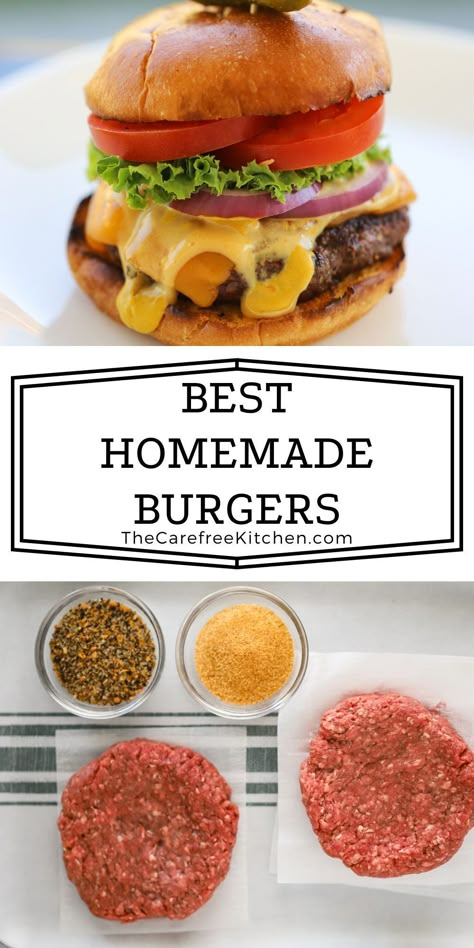 This Homemade Hamburgers recipe is an easy summer classic that cooks up juicy and delicious every single time. Seasoned simply and served on a brioche bun with your favorite toppings - you really can’t go wrong. Juicy Hamburgers Stove, Hamburger On Stove Top, Homemade Hamburgers Recipe, Diy Hamburger Patties, The Best Hamburger Patty Recipe, Home Made Burgers Patties Beef, Home Made Hamburgers Recipe, Hamburger Patty Recipe Homemade, Ground Beef Burger Recipes