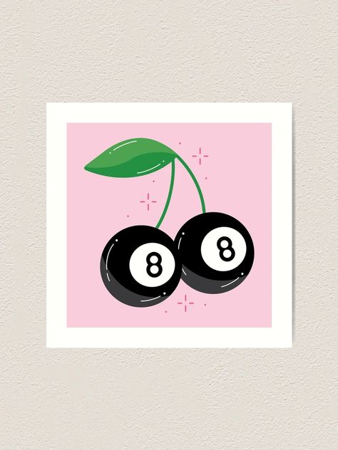 "8 Ball Cherries Illustration" Art Print for Sale by DesignsByKBee | Redbubble 8 Ball Painting, Cherries Illustration, White Bedrooms, Ball Drawing, Diy Designs, Circle Painting, Cute Canvas Paintings, Cute Canvas, Rhinestone Art