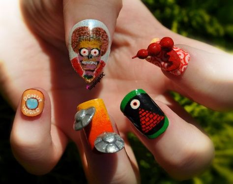 Outrageous Pop-Culture Nail Art Is Cosplay For Your Fingers | The Mary Sue Fancy Nail Art, 3d Nail Art Designs, Mars Attacks, Sassy Nails, Mary Sue, Crazy Nails, 3d Nail Art, Unique Nails, Fancy Nails