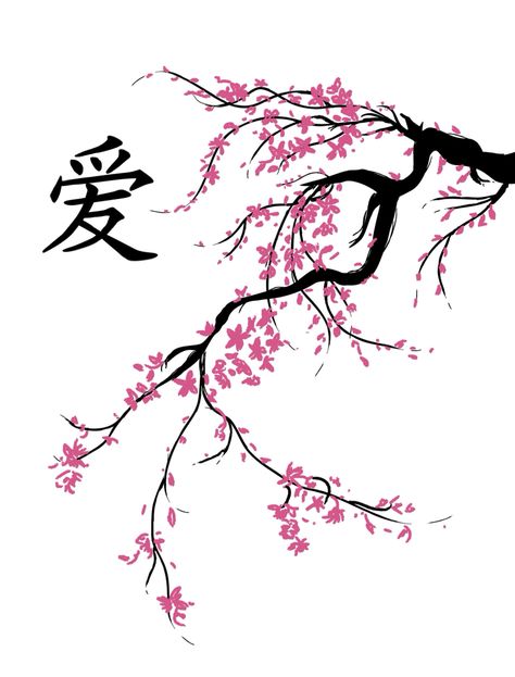 Tattoo Cherry, Japanese Drawing, Cherry Blossom Tree Tattoo, Cherry Blossom Drawing, Chinese Tree, Blossom Tree Tattoo, Cherry Blossom Painting, Chinese Flower, Japanese Tree