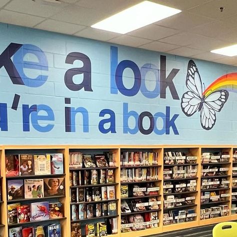 Mike on Instagram: "The final touch. Take a look, you’re in a book. 🦋 @upperwestsidemurals 🦋 #readingrainbow #library #librariesofinstagram #librarian #librariansofinstagram #bookstagram" School Librarian Aesthetic, Elementary School Librarian, Librarian Aesthetic, Library Mural, Passive Programs, Teacher Librarian, School Librarian, Reading Rainbow, Final Touch