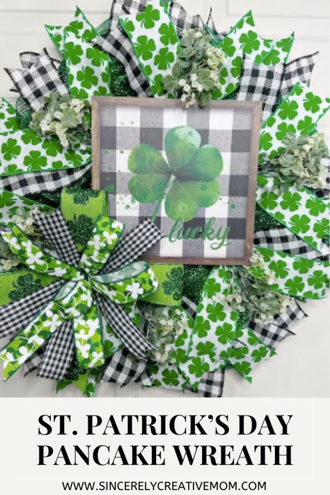 St. Patrick’s Day Pancake Wreath with Deco Mesh - Sincerely Creative Mom Types Of Ruffles, Wreath With Deco Mesh, Pancake Wreath, Wreath Making Business, Shamrock Craft, Creative Mom, Mesh Wreath Diy, Rainbow Crafts, Wreaths Diy