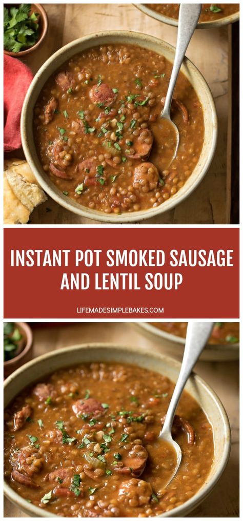 Instant Pot Smoked Sausage, Smoked Lasagna, Lentil And Sausage Soup, Lentil And Sausage, Sausage And Lentil Soup, Diced Vegetables, Sausage Smoked, Soup Lasagna, Instant Pot Lentil Soup