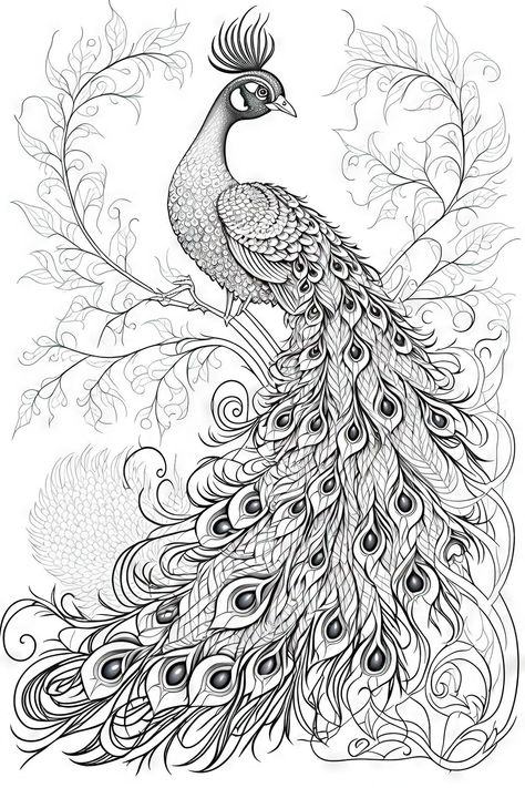 Peacock Sketch, Peacock Coloring Pages, Peacock Drawing, Peacock Photos, Feather Drawing, Coloring Pages For Grown Ups, Peacock Pictures, Peacock Painting, Pattern Coloring Pages