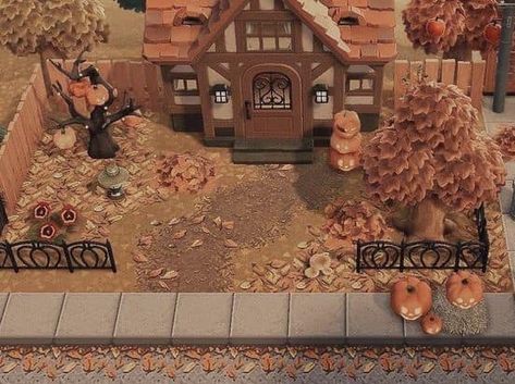 Animal Crossing New Horizons Community | I saw on a post yesterday someone was talking about how to make winding paths and I went to look it up and fb told me the comment was deleted (-_-) I ... | Facebook Acnh Halloween Resident Services, Acnh Autumn House Exterior, Acnh Fall Yard Ideas, Acnh Old Town Ideas, Acnh Trick Or Treat Neighborhood, Acnh Fall Living Room, Acnh Halloween Entrance Ideas, Acnh Halloween House Exterior, Acnh Fall House