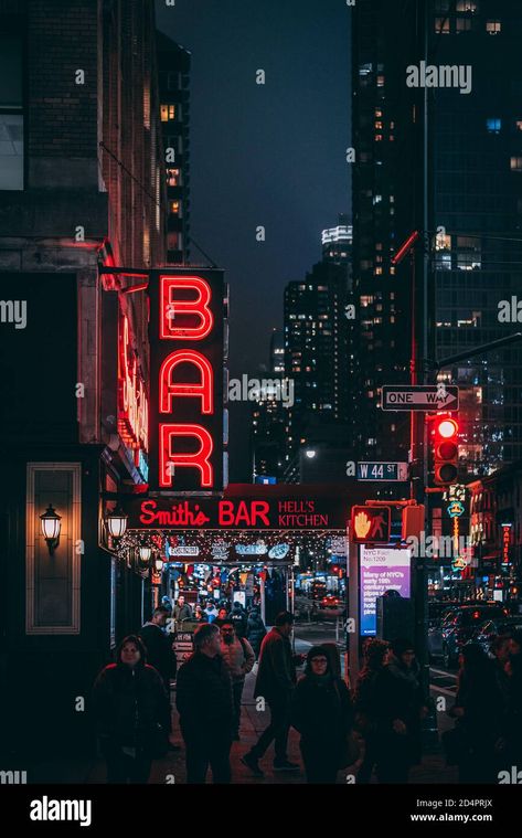 Download this stock image: Smiths Bar neon sign at night in Hells Kitchen, Manhattan, New York City - 2D4PRJX from Alamy's library of millions of high resolution stock photos, illustrations and vectors. Hells Kitchen Nyc, New York City Bars, Manhattan Night, Bar Neon Sign, New York City Night, New York Bar, Nyc Night, Hell’s Kitchen, New York Wallpaper