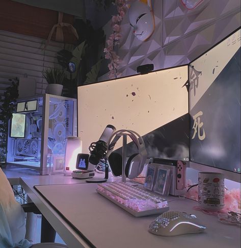 Gaming Desk Setup, Gamer Setup, Gamer Room Decor, Lucid Dream, Video Game Room Design, Desktop Setup, Gaming Setups, Bedroom Setup, Anime Decor