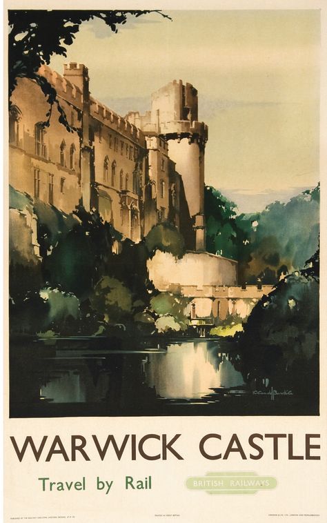 Uk Castles, British Castles, Warwick Castle, British Railways, Railway Posters, Western Region, Castle Art, Beautiful Castles, Vintage Poster Art