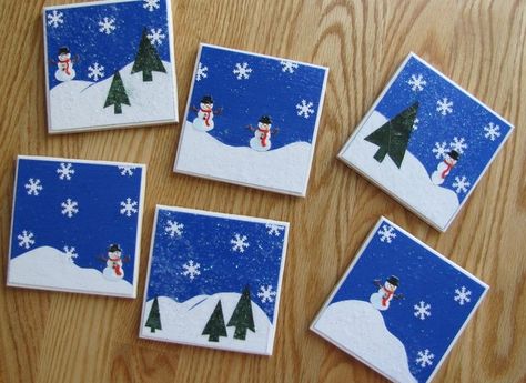 Thrifted Christmas, Ceramic Tile Crafts, Diy Coaster, Coaster Crafts, Christmas Gifts For Parents, Coaster Gift Set, Tile Crafts, Christmas Coasters, Diy Coasters