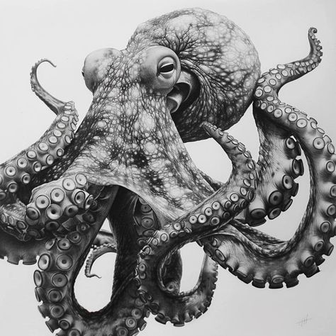 Kraken Art Illustrations, Octopus Drawings, Octopus Art Drawing, Kraken Drawing, Octopus Photography, Ocean Creatures Art, Nautical Tattoo Sleeve, Kraken Art, Octopus Drawing