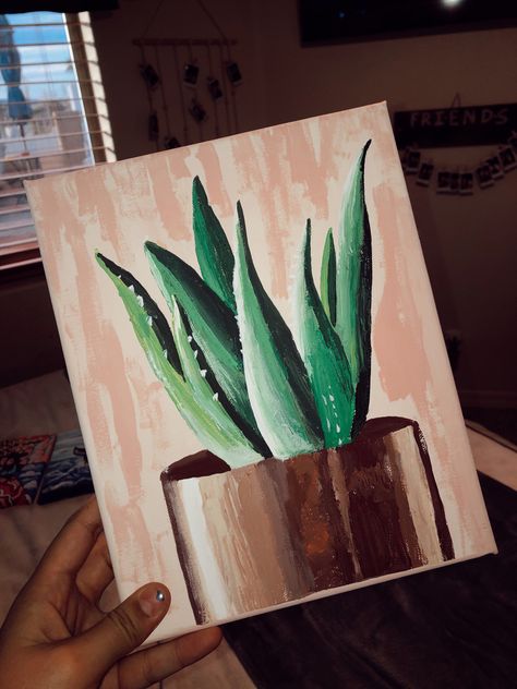 Succulents Acrylic Painting, Diy Plant Painting, Succulent Canvas Painting, Easy Succulent Painting, Painting Ideas Plants, Small Canvas Art Simple, Plant Painting Acrylic, Canvas Art Simple, Succulent Paintings