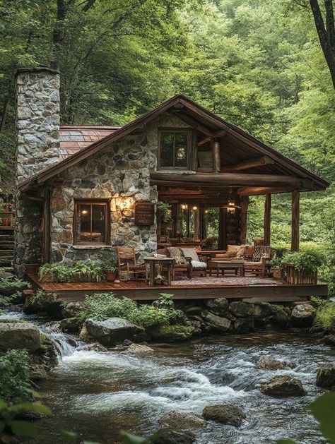 Log Cabin Home Aesthetic, Log Cabins In The Woods Mountain, Unique Small Cabin Ideas, Cabin In Forest Aesthetic, Woods House Forest, Cabin Building Ideas, Interior Design Mountain Home, Mountain Cottage House Plans, Rustic Cabin Interior Design