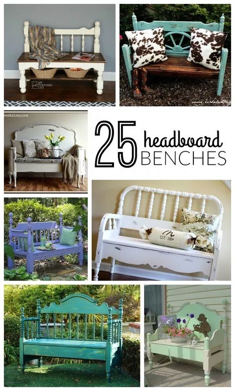 25 DIY Headboard Benches + How To Build a Headboard Bench Diy Benches, Bed Benches, Build A Headboard, Antique Ideas, Cupboard Ideas, Headboard Benches, Old Headboard, Headboard Bench, Homemade Stuff