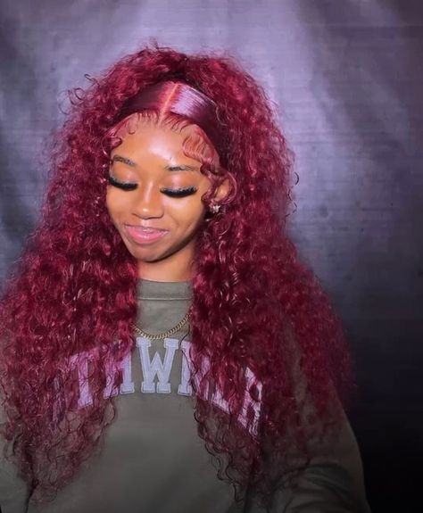 Burgundy Wet And Wavy Wig, Red Wet And Wavy Wig, Wet And Wavy Wig Styles, Burgundy Curly Wig, Red Curly Wig, Burgundy Hair Dye, Wet And Wavy Hair, Hair Frontal, Braids For Black