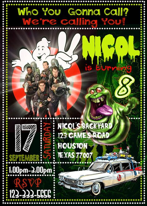 Ghostbusters Birthday Party Invitation by RainbowPrintables Classic Birthday Party, Ghostbuster Party, Ghostbusters Birthday Party, Ghostbusters Birthday, Birthday Party Decorations Ideas, Ghostbusters Party, Classic Birthday, Party Decorations Ideas, Ghost Busters