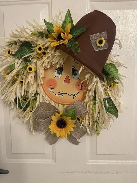 Dollar Tree Crafts & DIY with Instructions! + Freebies! 🥳 | Beautiful Scarecrow wreath , made hula skirts ❤️☺️🌹 | Facebook Scarecrow Wreath Diy, Dollar Tree Crafts Diy, Make A Scarecrow, October Decorations, Diy Scarecrow, Mesh Ribbon Wreaths, Fall Decor Wreaths, Hula Skirt, The Scarecrow